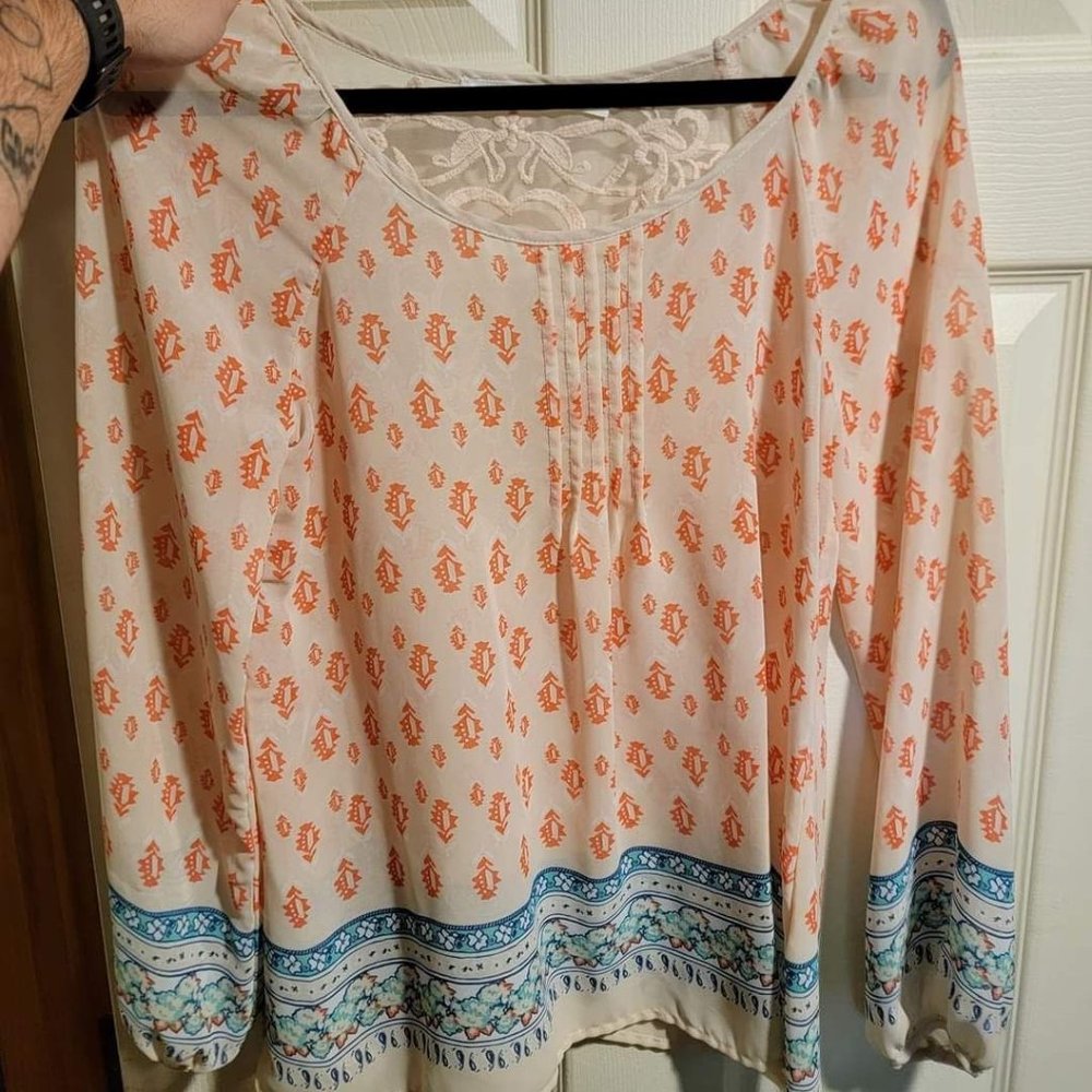 Long Sleeve Cream Boutique Blouse (S)